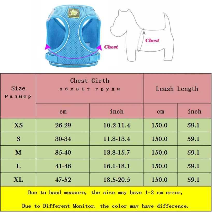 Reflective Dog Cat Harness Nylon Mesh French Bulldog Harness Puppy Small Dogs Harnesses Vest Leash Set for Chihuahua Pug Walking