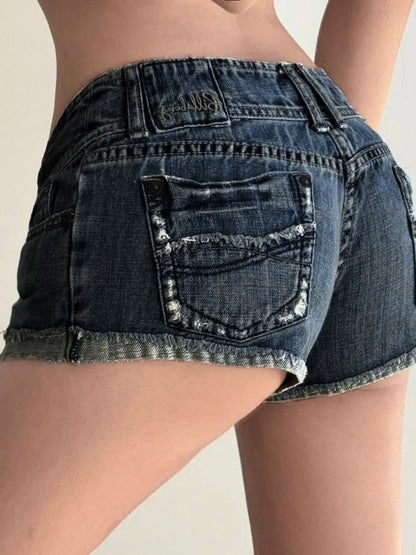 fashion Low Waisted Denim Hottie Shorts Blue Sexy Slim Chic Vintage Streetwear Clothes Retro Summer All-match Bottoms