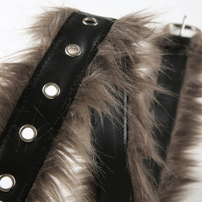 fashion Fur Patchwork   Aesthetic Belts Vintage Chic Hole Adjustable Accessories Retro Casual Rock Style Leather Belts