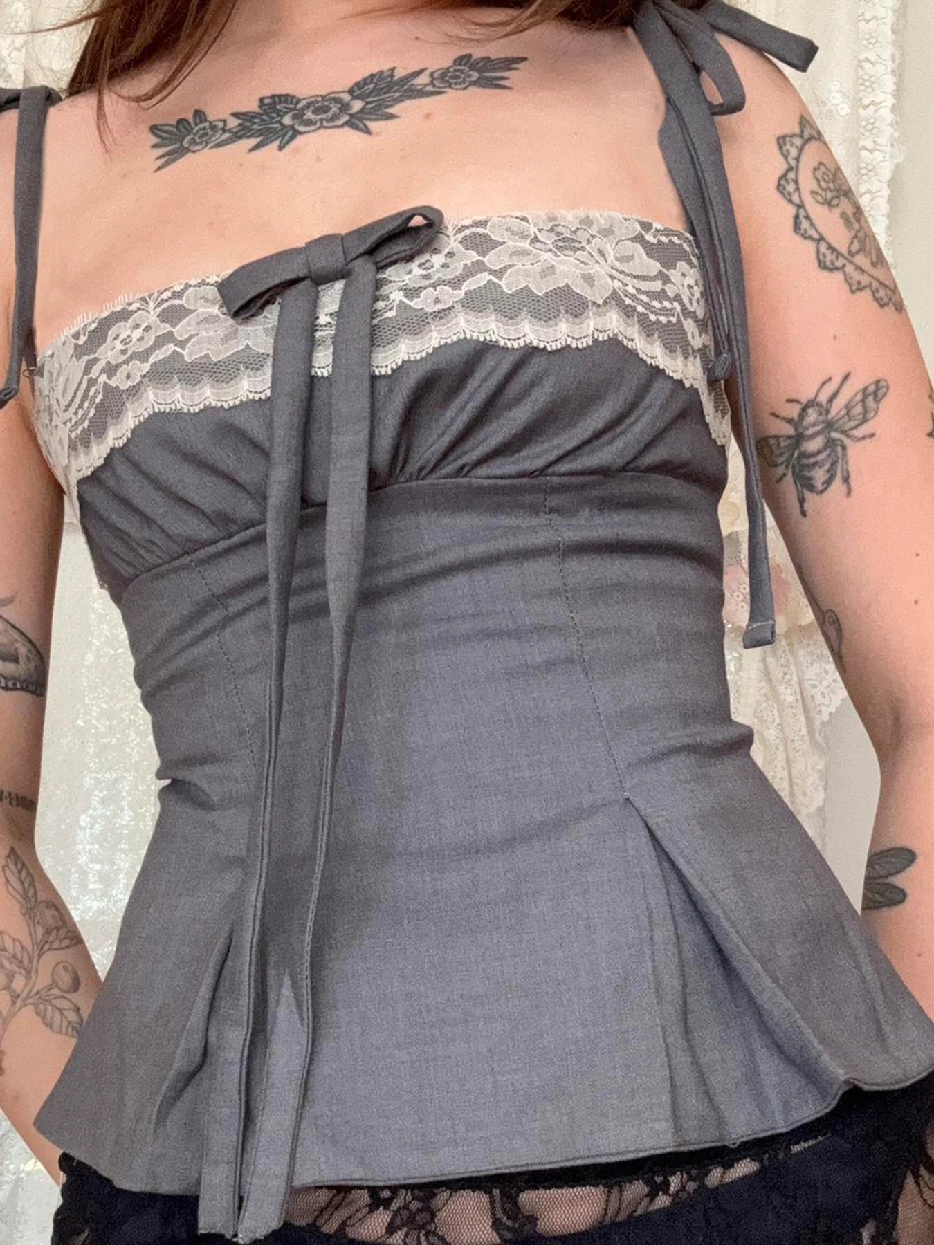 fashion Lace Cute Bow Sexy Camisoles Slim Y2K Aesthetic Backless Top Women's Vest Hot Chic Sweet Casual Lace Up Outfits