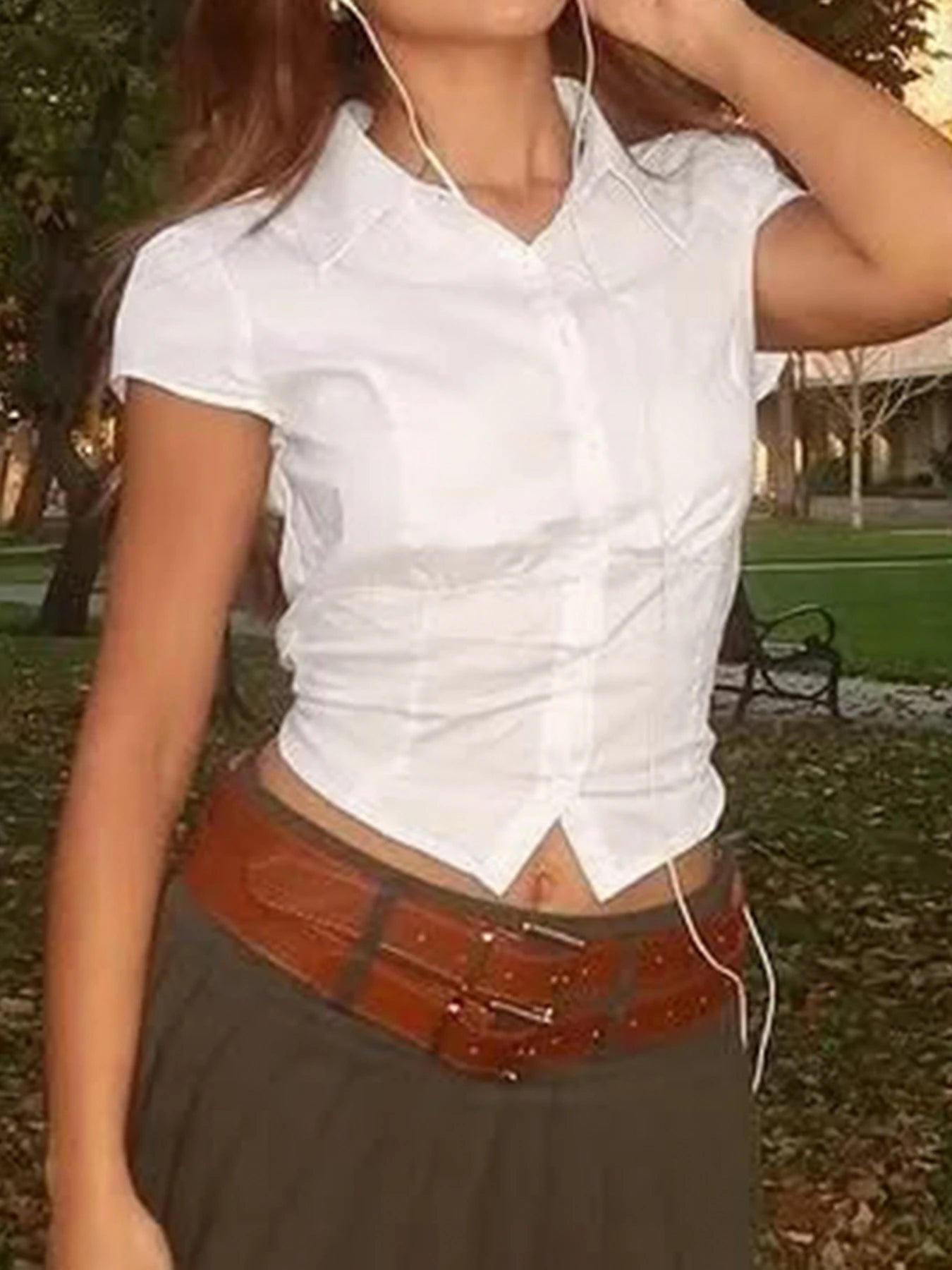 fashion Casual Solid White Crop Blouses for Women Fashion Turn-down Neck Shirts Streetwear Korean Y2K Button Up Clothings