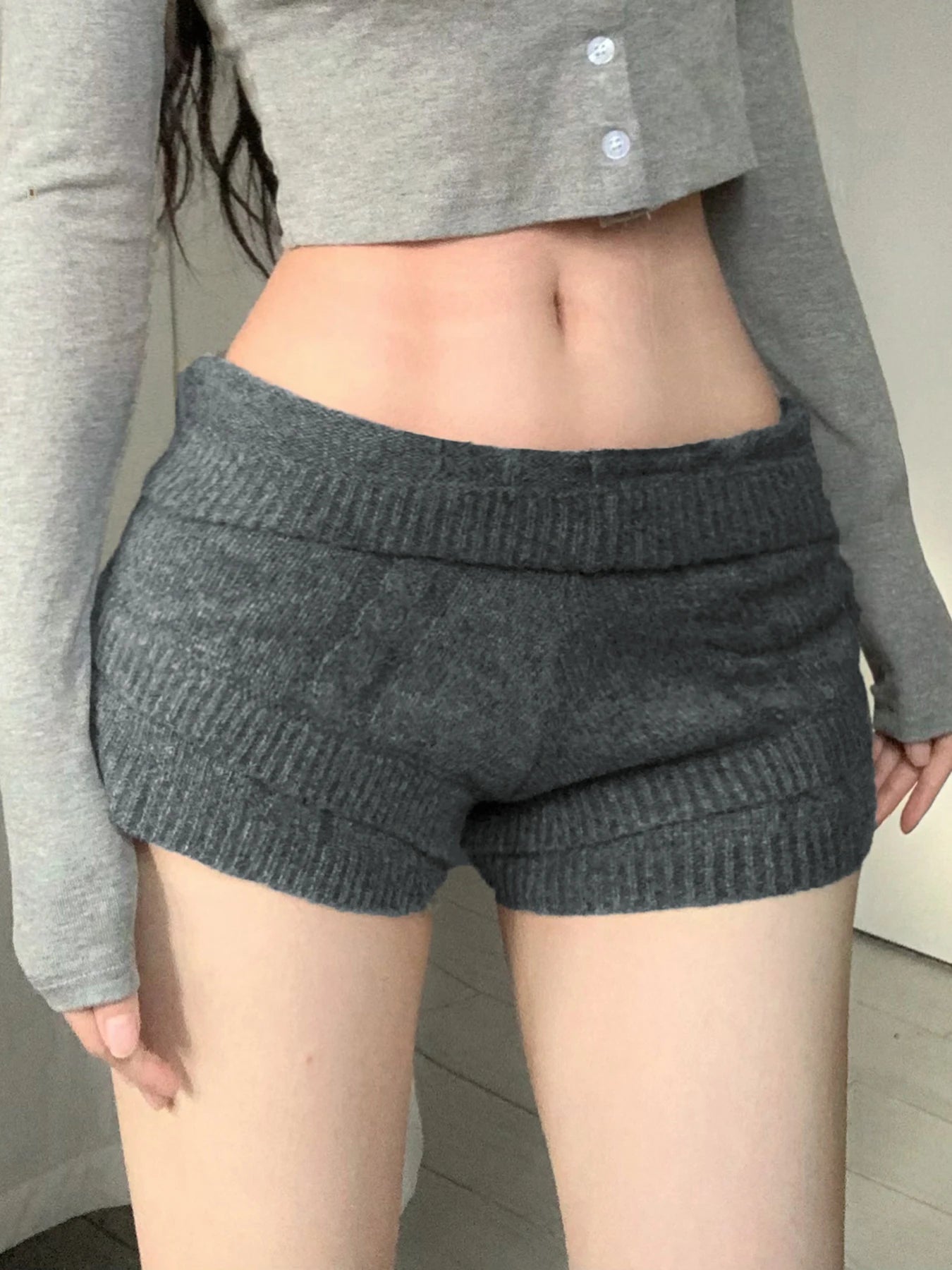 fashionCute Slimming Knit Shorts Solid Color Fashion Korean Women's Bottoms Casual Leisure Comfort Chic 2000s Outfits
