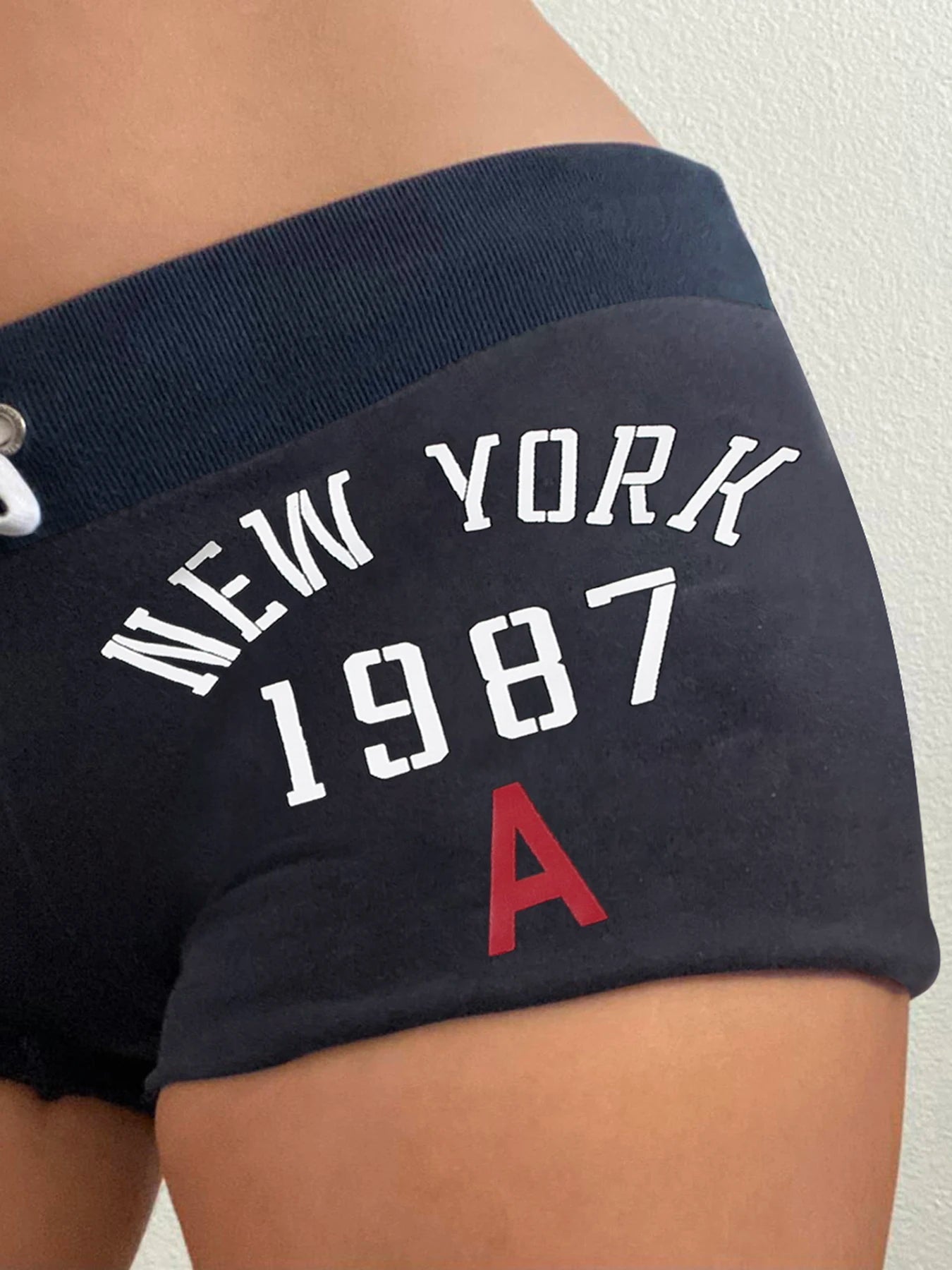 fashionAesthetic Letter Print Lace-up Shorts Low Waisted Hottie Sexy Slim Chic Vintage Streetwear Clothes Summer Bottoms