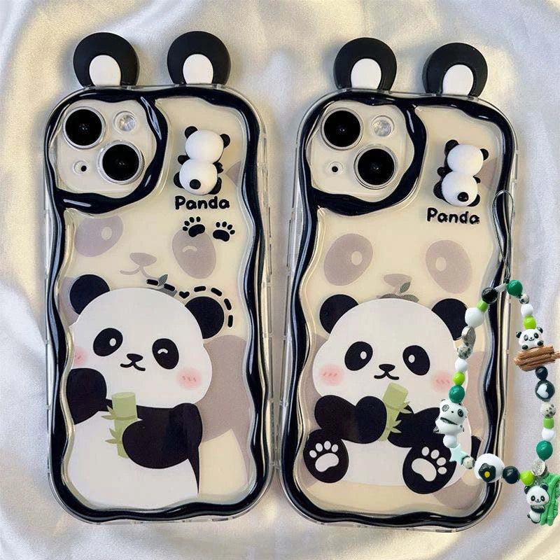 Chain Case For Xiaomi Redmi Note 13 14 Pro Plus 5G 12 4G 8 11 10 9 12 12S 13C 12C 10C 9C 9A A1 A2 A3 Cartoon 3D Panda Ears Cover