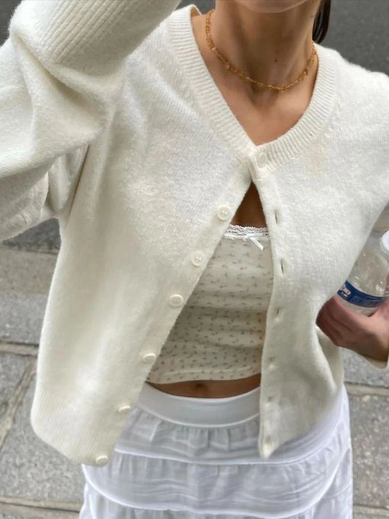 fashion Y2K Solid Aesthetic Cardigans All-match Single-breasted Chic Knit Coats Fashion Casual Korean Cute Women's Sweater