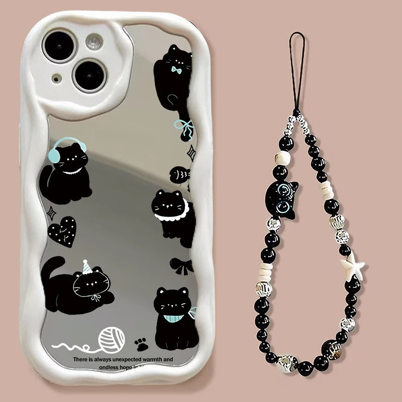 Black Cat Wrist Strap Lanyard Case For Huawei Honor 400 200 90 Lite 300 Pro X9D X7D X9B X8C X8A X8B X7B X6A X6C X6B X7A X5B X8