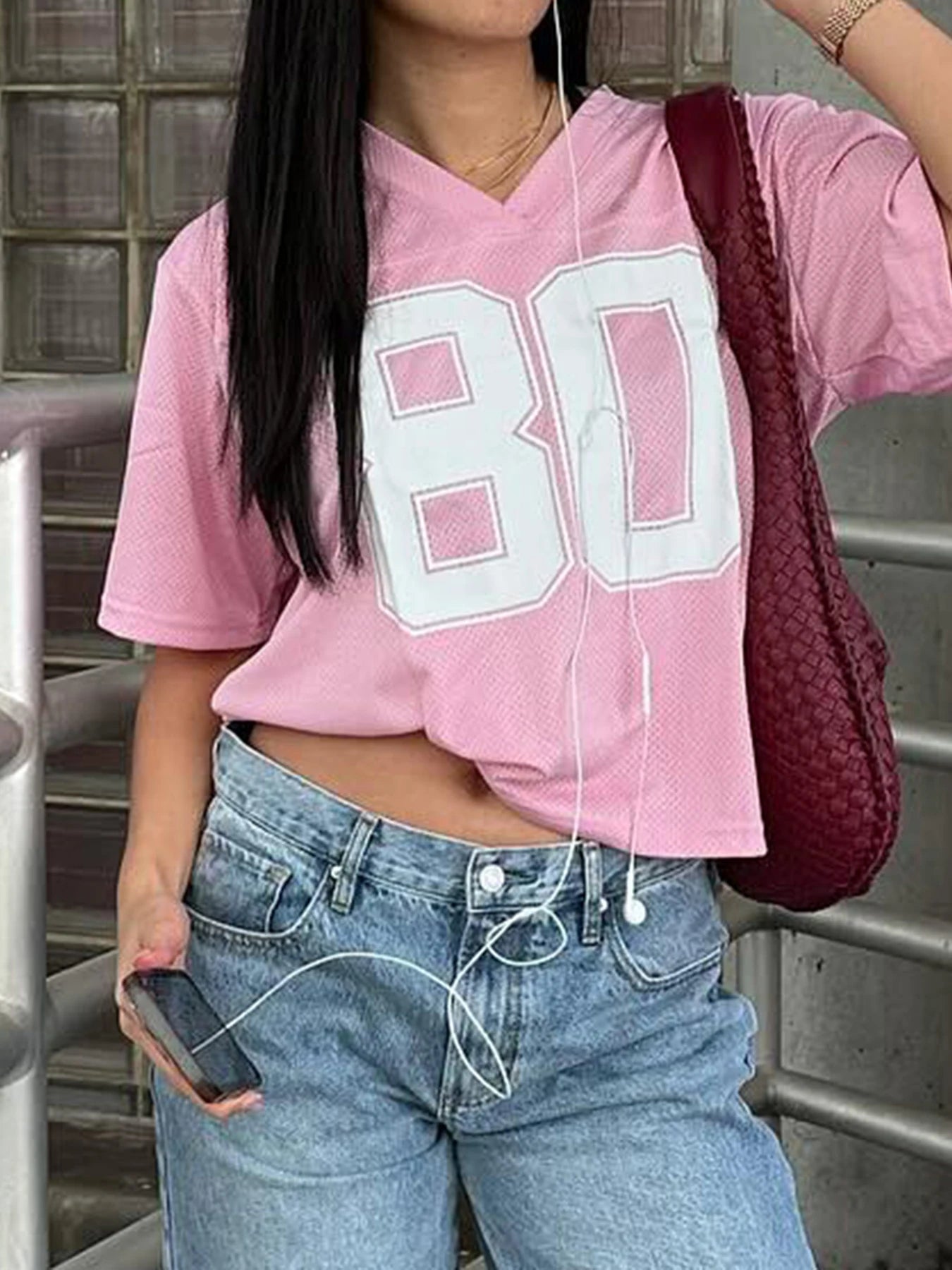 fashion Digital Print Loose Tee Shirts V-neck Streetwear Oversized Women's Outfits Short Sleeves Fashion Aesthetic Cloth