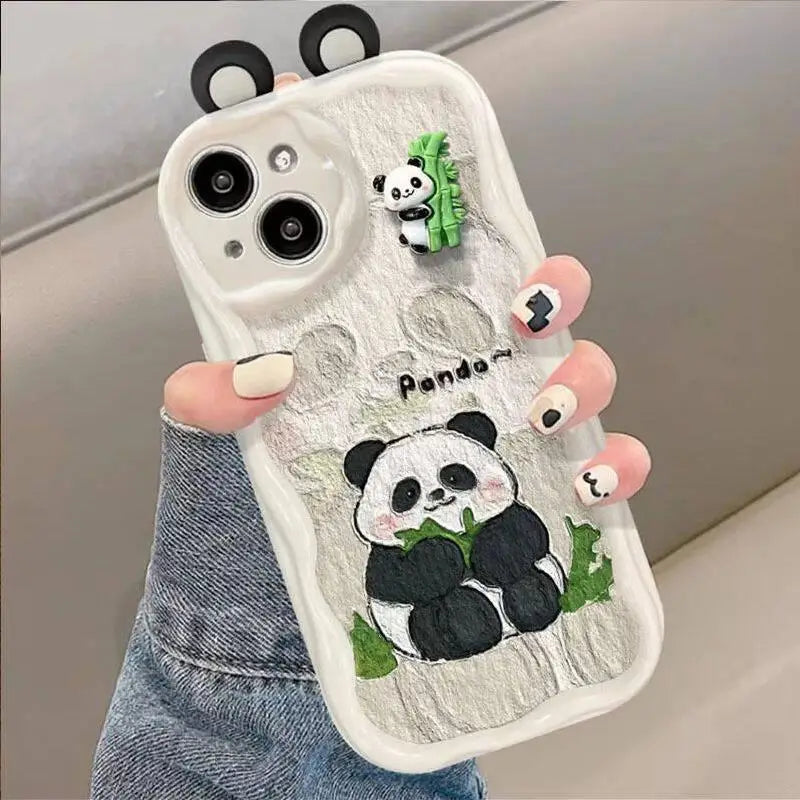 Chain Case For Xiaomi Redmi Note 13 14 Pro Plus 5G 12 4G 8 11 10 9 12 12S 13C 12C 10C 9C 9A A1 A2 A3 Cartoon 3D Panda Ears Cover