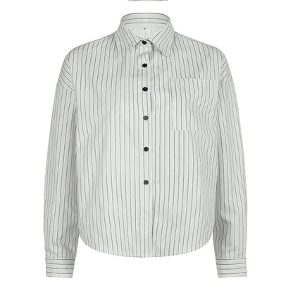 fashionStripe Loose Casual Blouses Lapel Vintage Button Harajuku Y2k 90s Basic Tees Korea Streetwear Fashion Baggy Tops