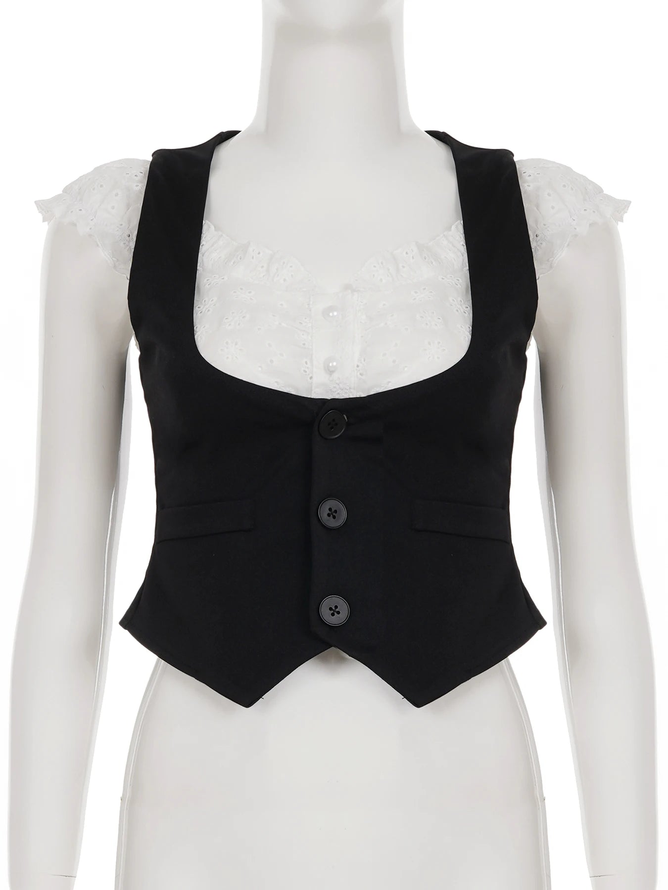 fashionFake Two Pieces Color Contrast T-shirt Button Slim Sexy Casual Crop Top Streetwear Basic Sweet Bodycon Clothings