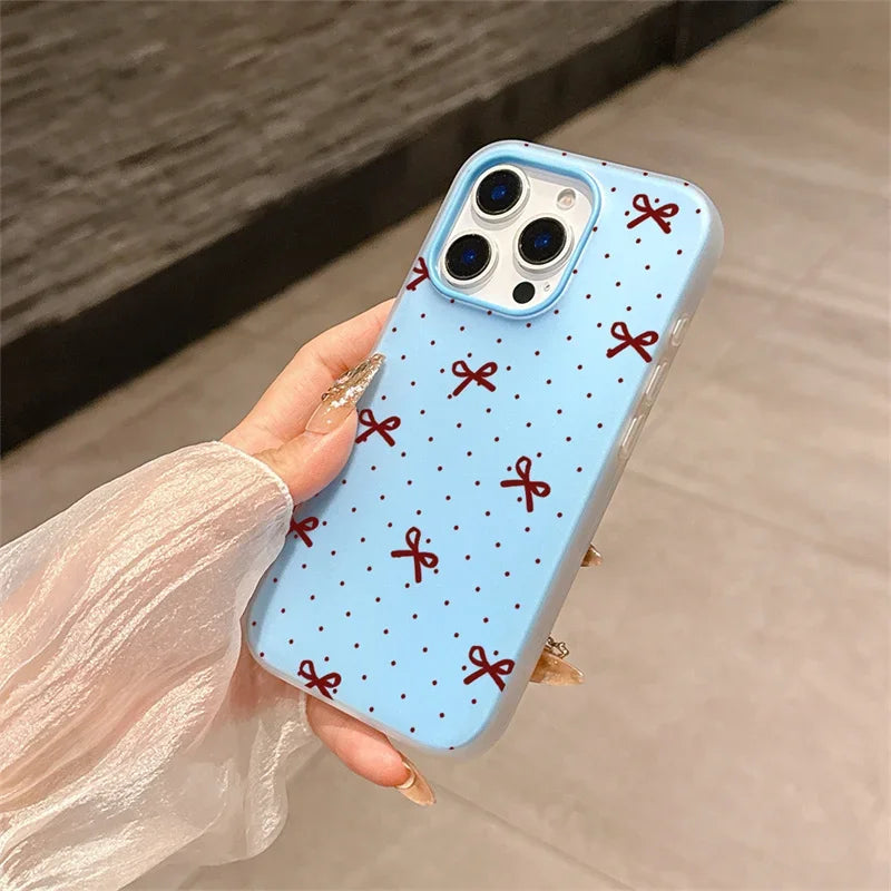Cute Polka Dot Bow Phone Case For Samsung Galaxy S25 Edge S24 Ultra S23 Plus A56 5G A17 A07 A16 A26 A36 A06 A15 A35 A54 A34 A52