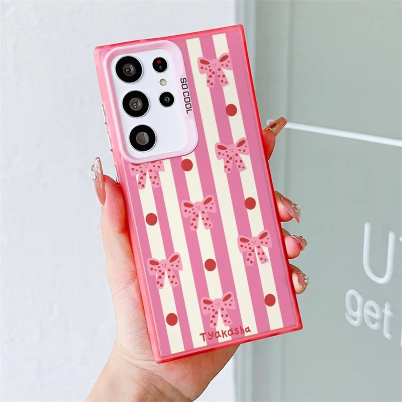 Cute Pink Stripe Bowknot Phone Case For Huawei Honor 400 200 Magic 7 Lite 90 5G 5 Pro 70 50 X6B X9B X7B X8A X7A X9A X9 Laser IMD