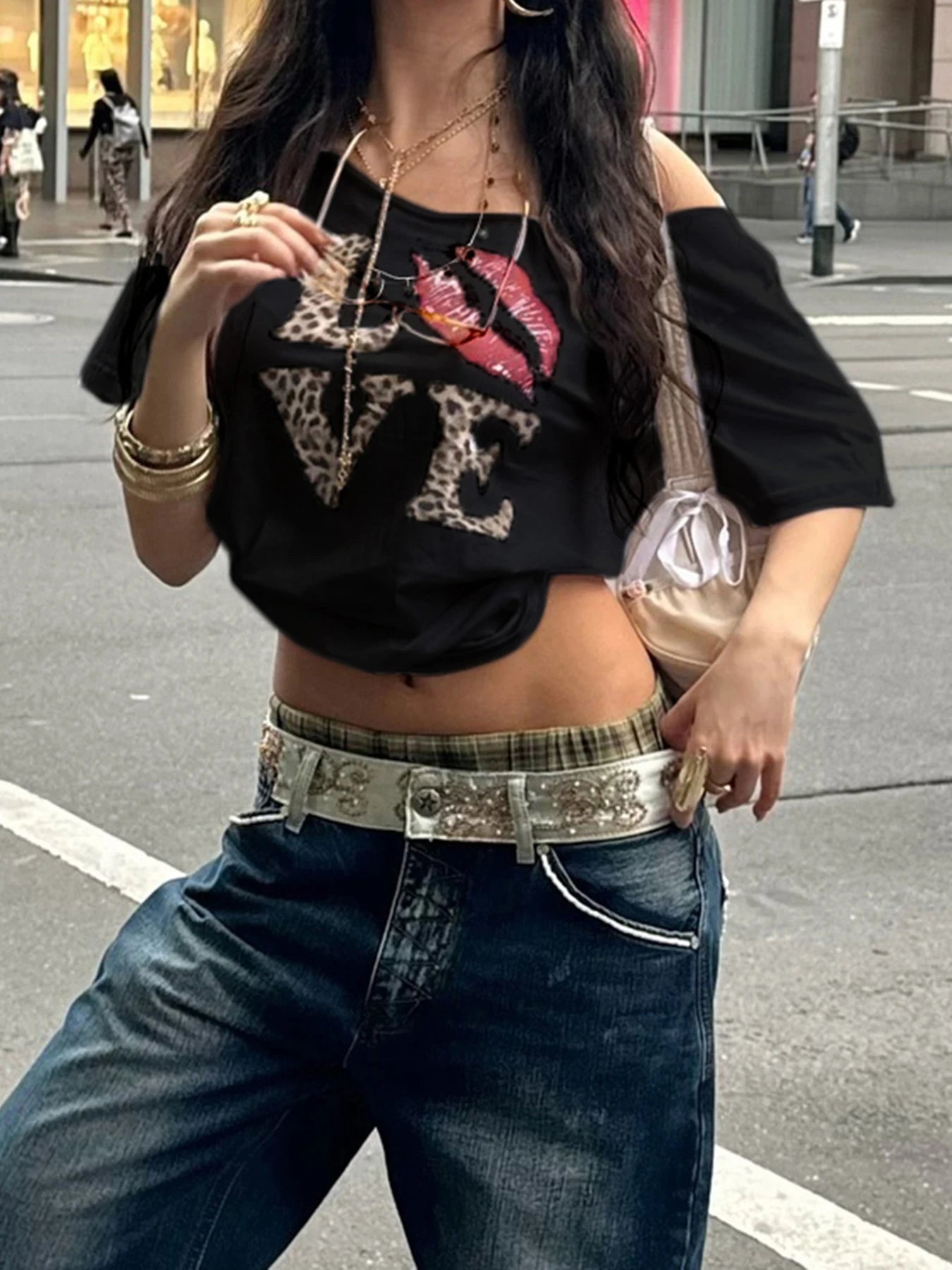 fashionCasual Sexy Crewneck Cropped Tops Slim Streetwear Summer Elastic Vintage Tees Short Sleeved Y2k Punk Clothings