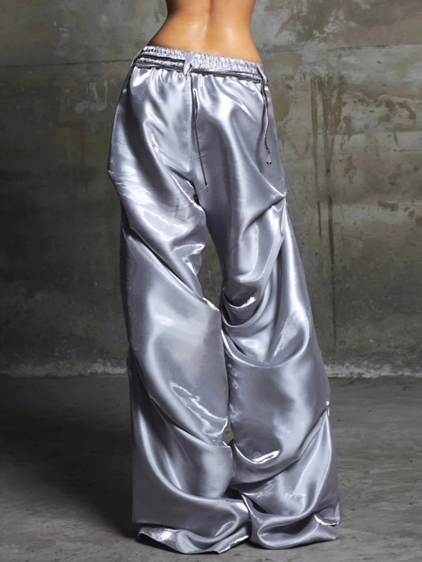 fashion Chic Casual Satin Button Loose Pants Fashion Korean Harajuku Women's Trousers Vintage Print Y2K Grunge Streetwear