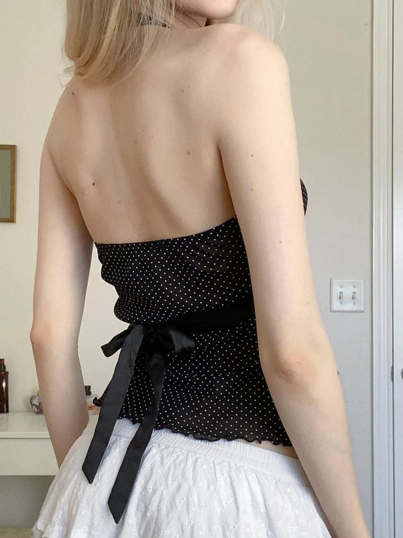 fashionPolka Dot Sexy Backless Camisole Stain Patchwork Halter Basic Vintage Streetwear Slim Top Hottie Summer Bustiers