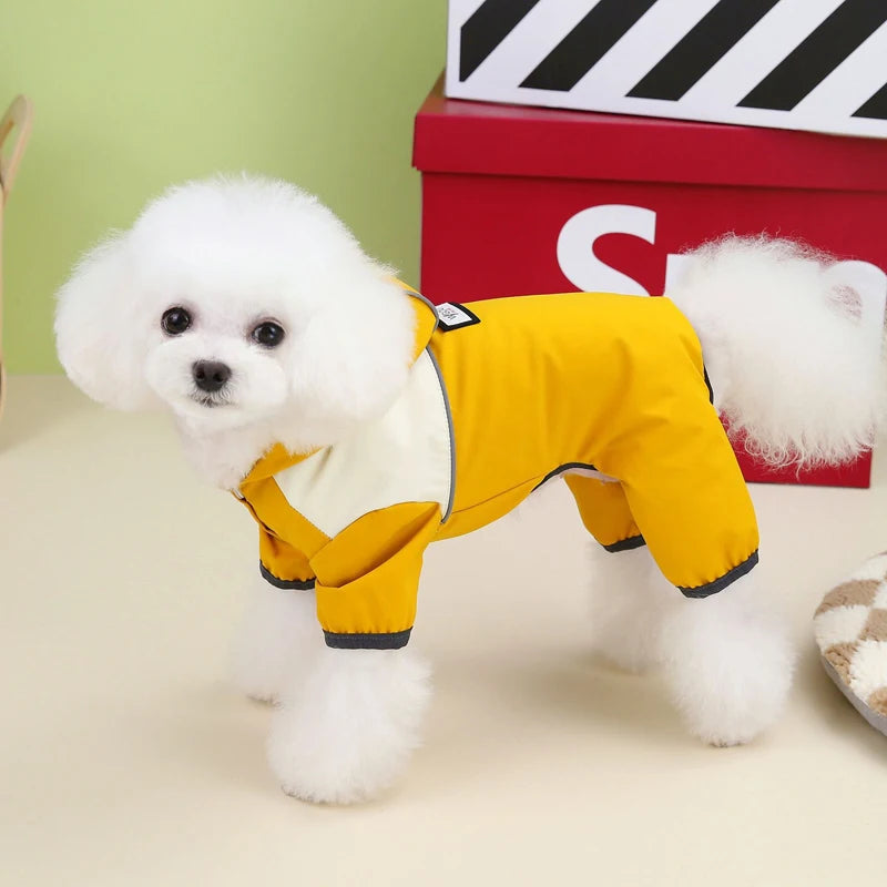 Waterproof Dog Jumpsuit With Caps Four Legs Dog Raincoat for Small Dogs Puppy Clothes Reflective Chihuahua Rain Coat Pet Costume