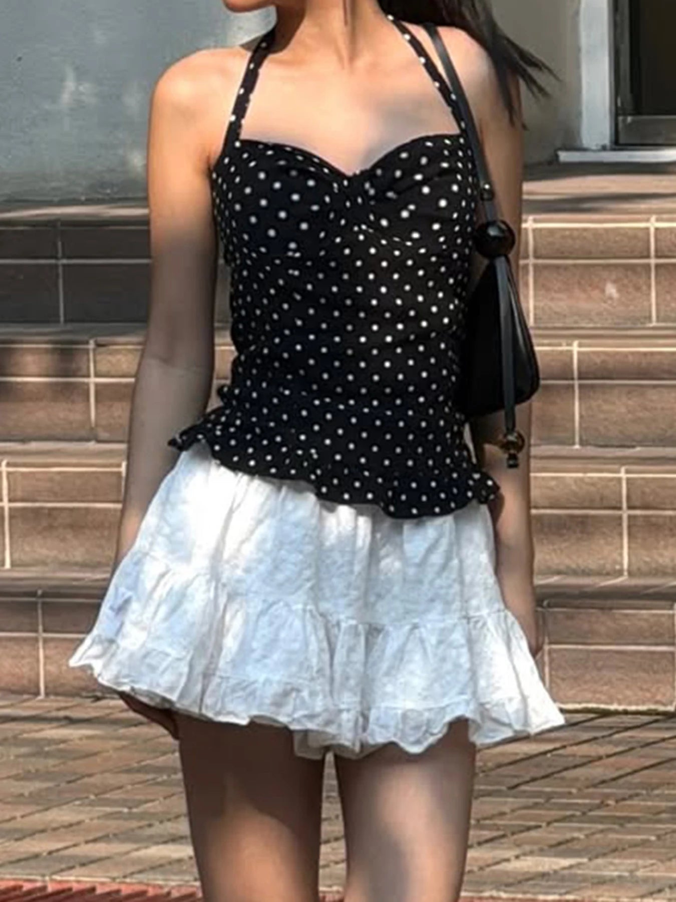 fashionPolka Dot Halter Backless Sexy Tops Bandage Streetwear Slim Chic Classic 90s Vest Casual Fashion Vacation Outfits