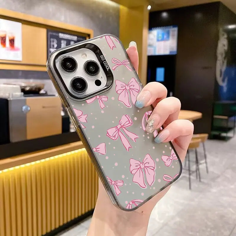 Cute Pink Stripe Bowknot Phone Case For Huawei Honor 400 200 Magic 7 Lite 90 5G 5 Pro 70 50 X6B X9B X7B X8A X7A X9A X9 Laser IMD