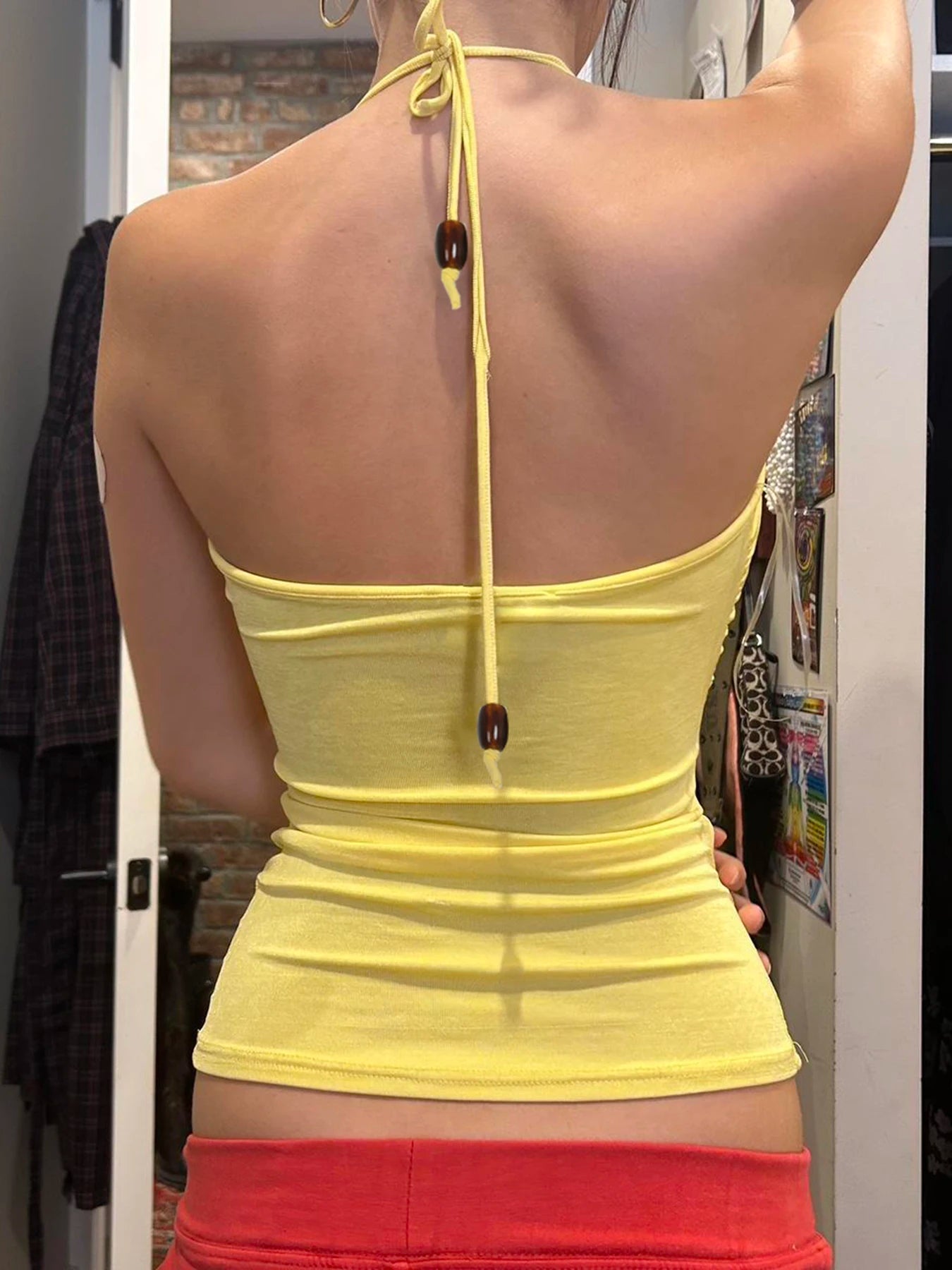 fashion Y2K Halter Neck Camisole Sexy Backless Ruched 2000s Slim Women's Outfits Summer Sleeveless Harajuku Cute Clothes