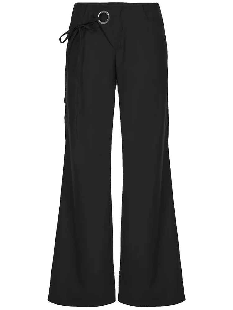 fashionLace Up Loose England Style Trousers Fashion Low Waisted Solid Pants Vintage Aesthetic Leisure Bottoms for Women