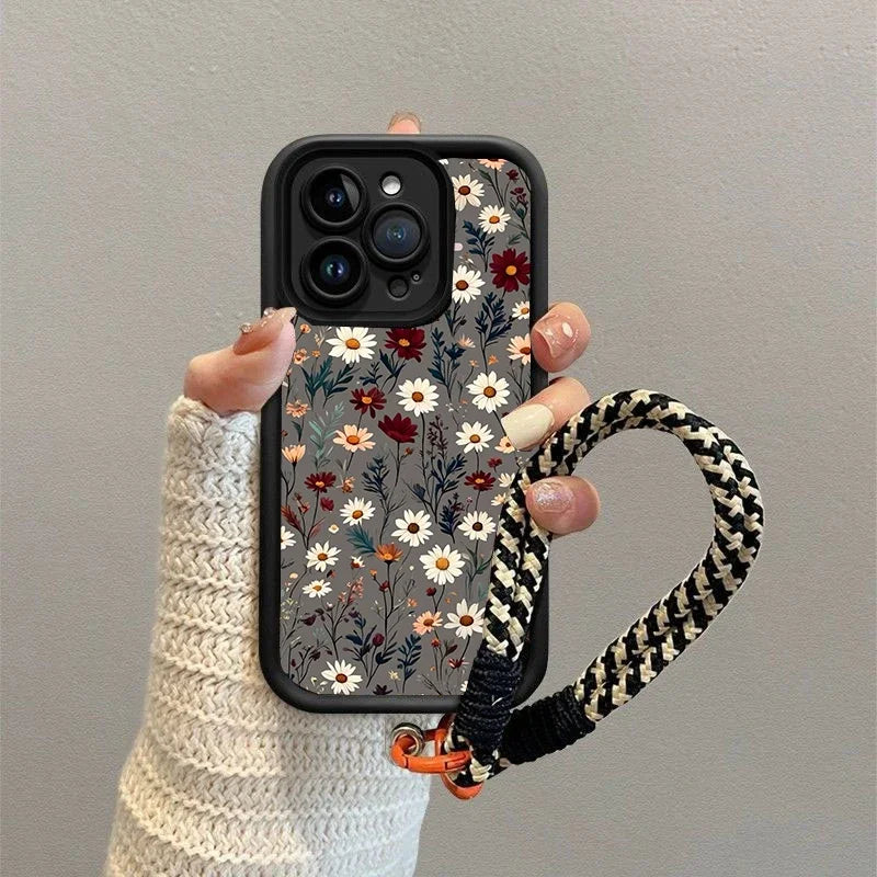 Flower Strap Hand Rope Silicone Case For Motorola Moto Edge 50 Pro 60 Fusion 40 NEO G84 G54 G75 G35 G85 5G G32 G52 G60 Cover