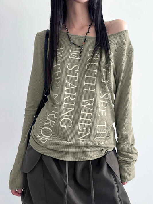 fashion Letter Print Casual Streetwear Shirts for Women Long Sleeves Aesthetic   Slim Cute Sexy Fashion Clothes