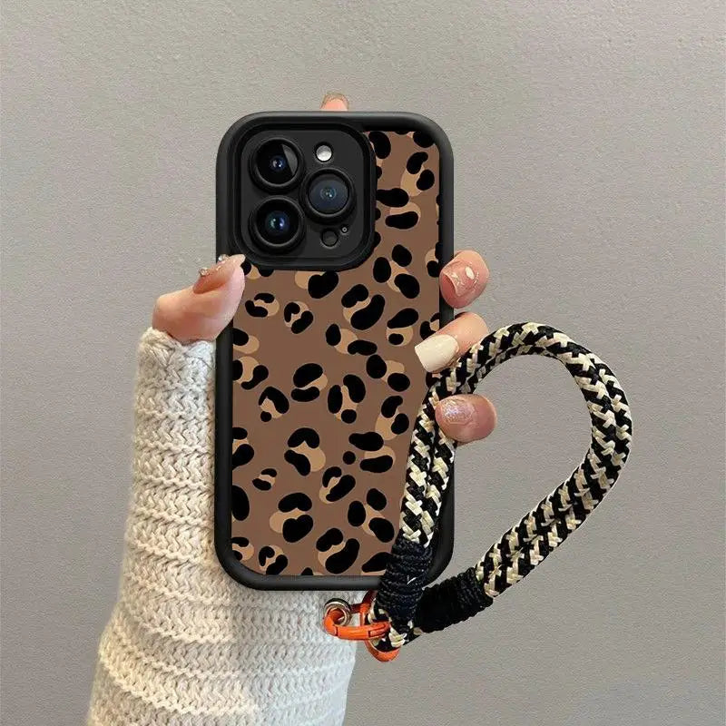 Leopard Print Hang Strap Phone Case For Xiaomi Redmi Note 13 Pro Plus 12 11 10 12S 11S 10S 9S 8 9 14C 13C 12C 10C 9A 9C Cover