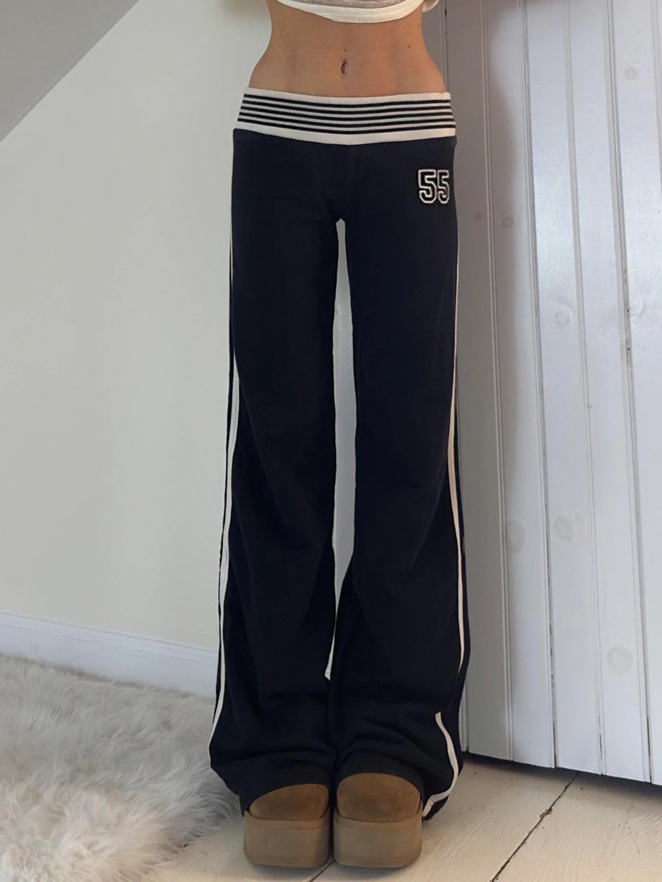 fashionStreak Basic Aesthetic Casual Pants Slim Low Waisted Fashion Streetwear Trousers Letter Elastic All-match Bottoms