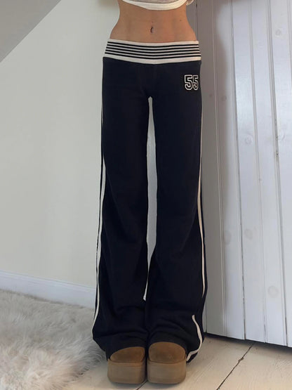 fashionStreak Basic Aesthetic Casual Pants Slim Low Waisted Fashion Streetwear Trousers Letter Elastic All-match Bottoms
