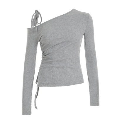 fashionSkew Collar Solid Loose T-shirt Basic Vintage Streetwear Korea Casual Fashion Clothings Elastic 90s Elegant Tops