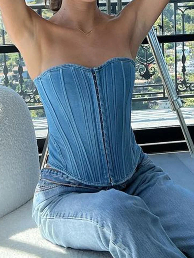 fashion Bandage Backless Solid Sexy Bustiers Slim Cropped Hook Patchwork Vintage Bodycon Tube Tops Sleeveless Outfits