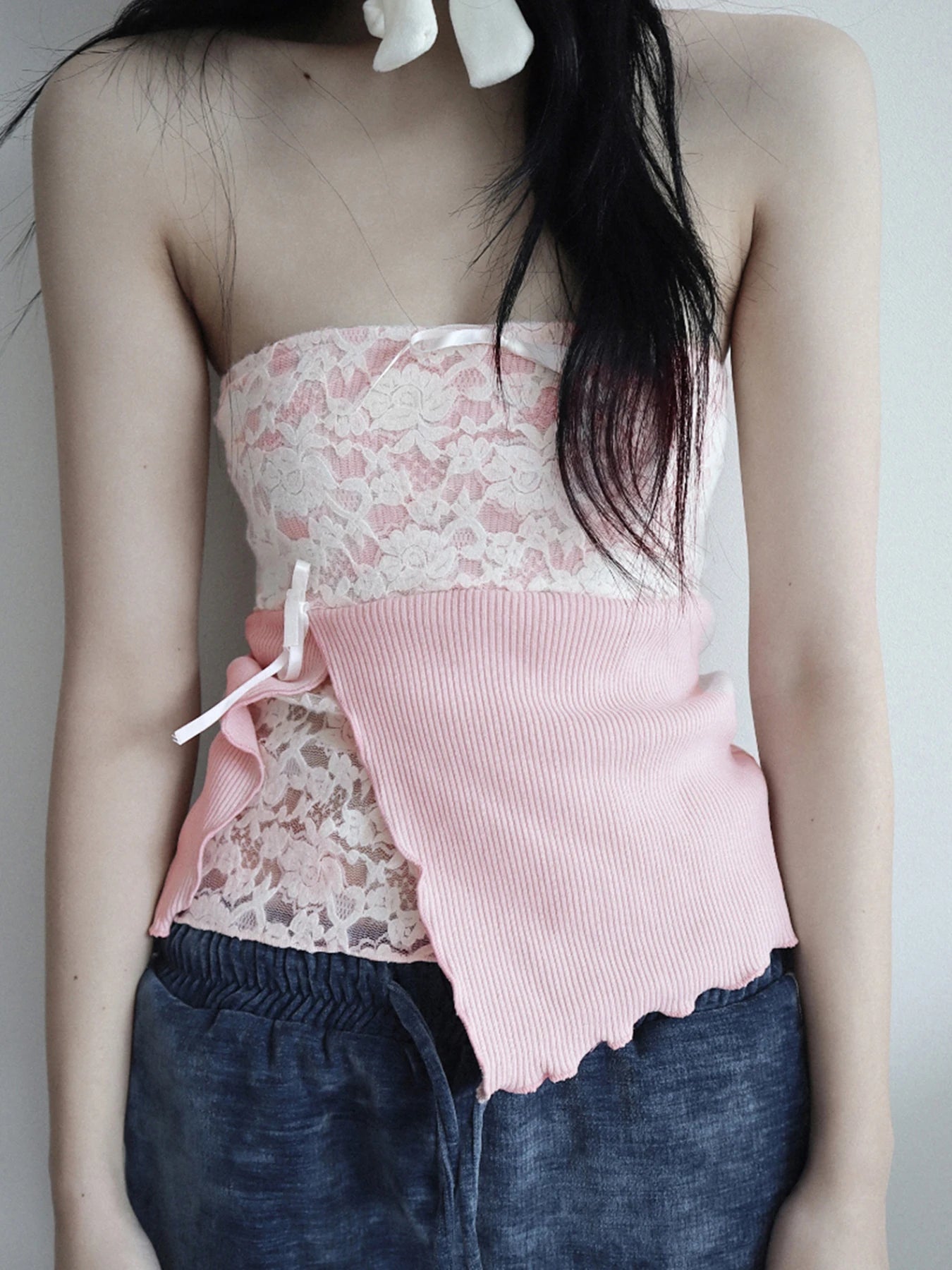 fashionLace Patchwork Slit Sweet Camisole Elastic Sexy Slim Backless Summer Sleeveless Clothings Chic Streetwear Outfits