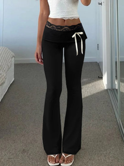 fashionLace Patchwork Bow Straight Pants Y2K Fashion Aesthetic Cute Trousers Harajuku Streetwear Joggers 2000s Bottoms