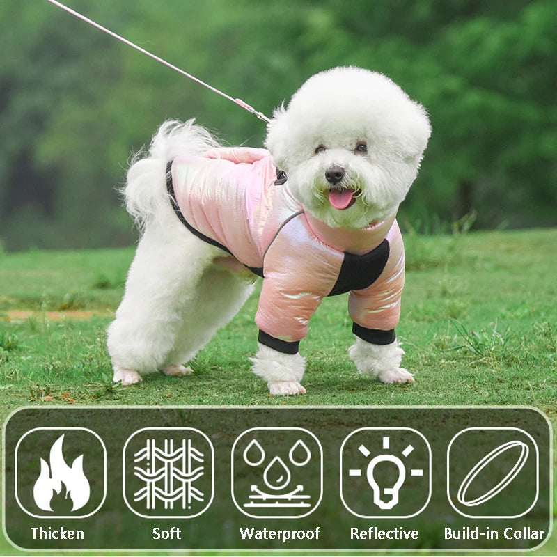 Winter Dog Down Jacket Waterproof Dog Clothes for Small Dogs Build-in Collar Puppy Jumpsuit Reflective Pet Coat French Bulldog
