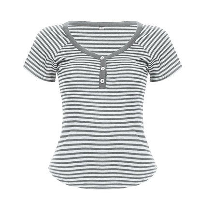 fashion Striped Print Buttons Up Women's Tops Fashion Streetwear Chic Aesthetic Korean Shirts Flare Sleeves Chic Tops