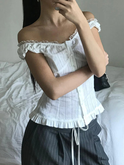 fashion Lace-up Solid Sexy Button Tees Slim Casual All-match Harajuku Fashion Women's Top Korean Style Aesthetic Clothings