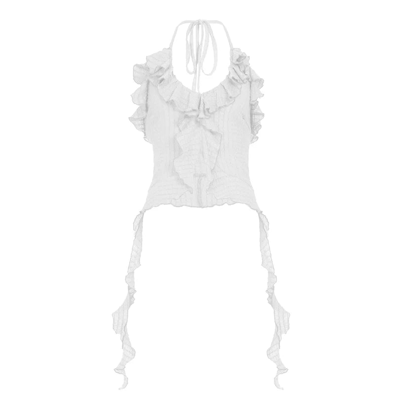 fashionStringy Selvedge Vacation Halter Camisole Irregular Sexy Slim Cropped Solid Backless Clothings Bodycon Chic Top