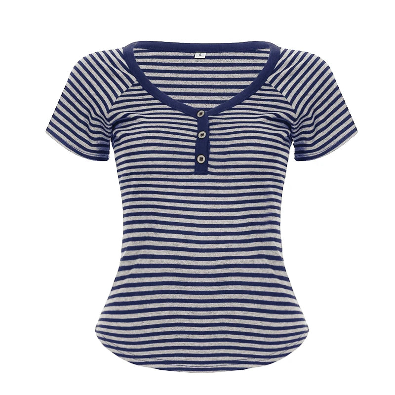 fashion Striped Print Buttons Up Women's Tops Fashion Streetwear Chic Aesthetic Korean Shirts Flare Sleeves Chic Tops