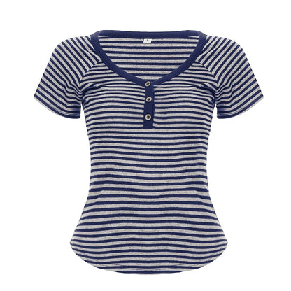 fashion Striped Print Buttons Up Women's Tops Fashion Streetwear Chic Aesthetic Korean Shirts Flare Sleeves Chic Tops