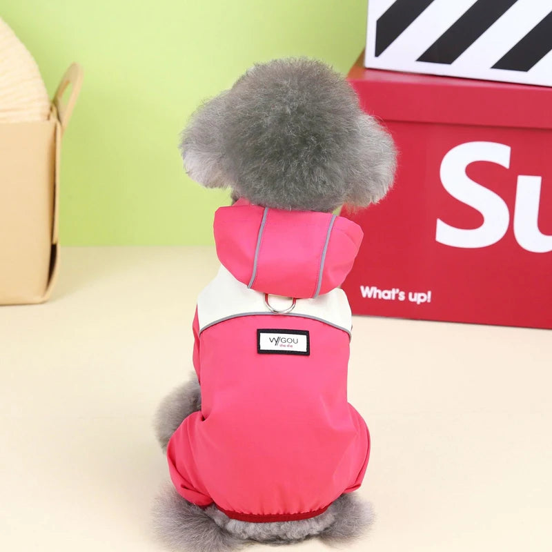 Waterproof Dog Jumpsuit With Caps Four Legs Dog Raincoat for Small Dogs Puppy Clothes Reflective Chihuahua Rain Coat Pet Costume