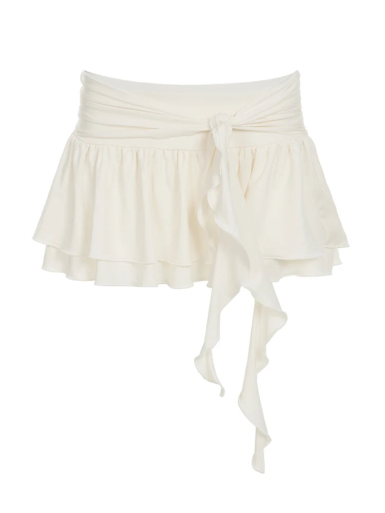 fashionFashion Low Waisted Lace Up Mini Skirts Sexy Y2K Solid Bottoms Preppy Style Sweet Cute Pleatd Outfits for Women