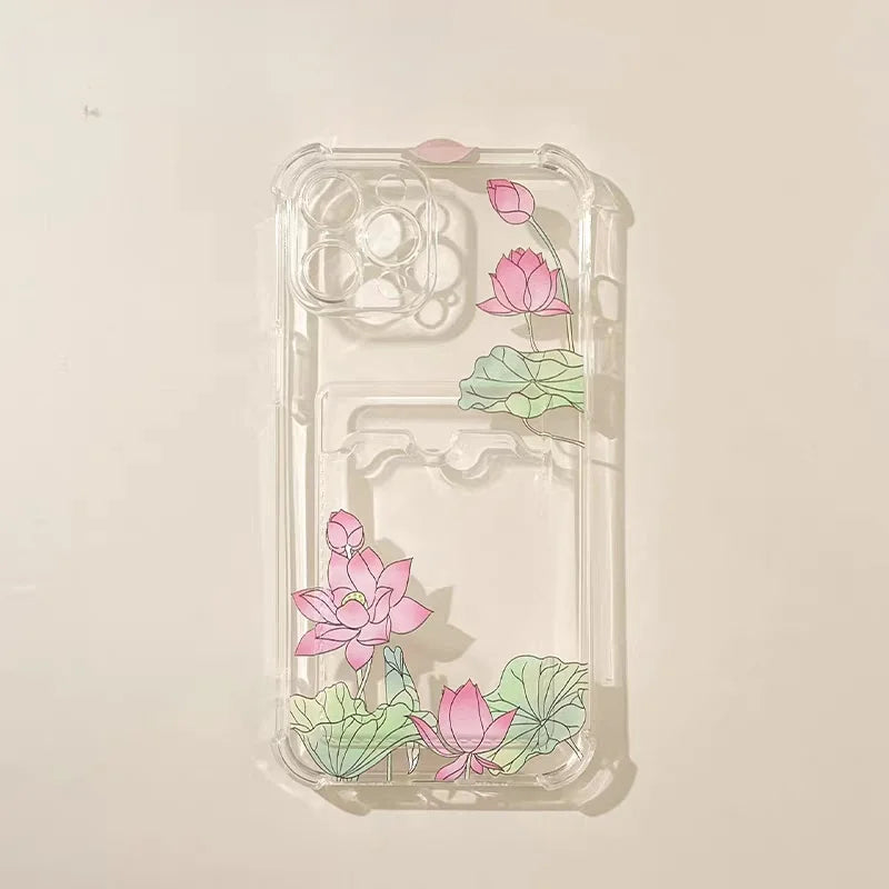 For Xiaomi Redmi Note 13 14 Pro Plus 12 11 10 Pro 12S 11S 9S 13C 12C 10C 9C 9A A2 A1 Clear TPU Flower Photo Card Holder Case