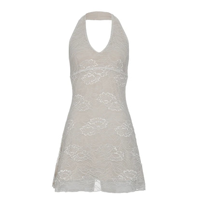 fashion Lace Halter Sexy Slim Dress Floral Elegant Vintage Retro Backless Hottie Vacation Clothes Clubwear Casual Outfits