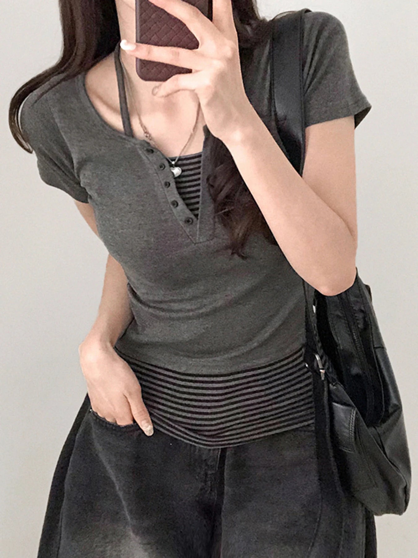 fashionStriped Button Halter Casual Two-piece Set Slim Summer Streetwear Elastic Vintage Suit Chic Basic Sexy Twinset