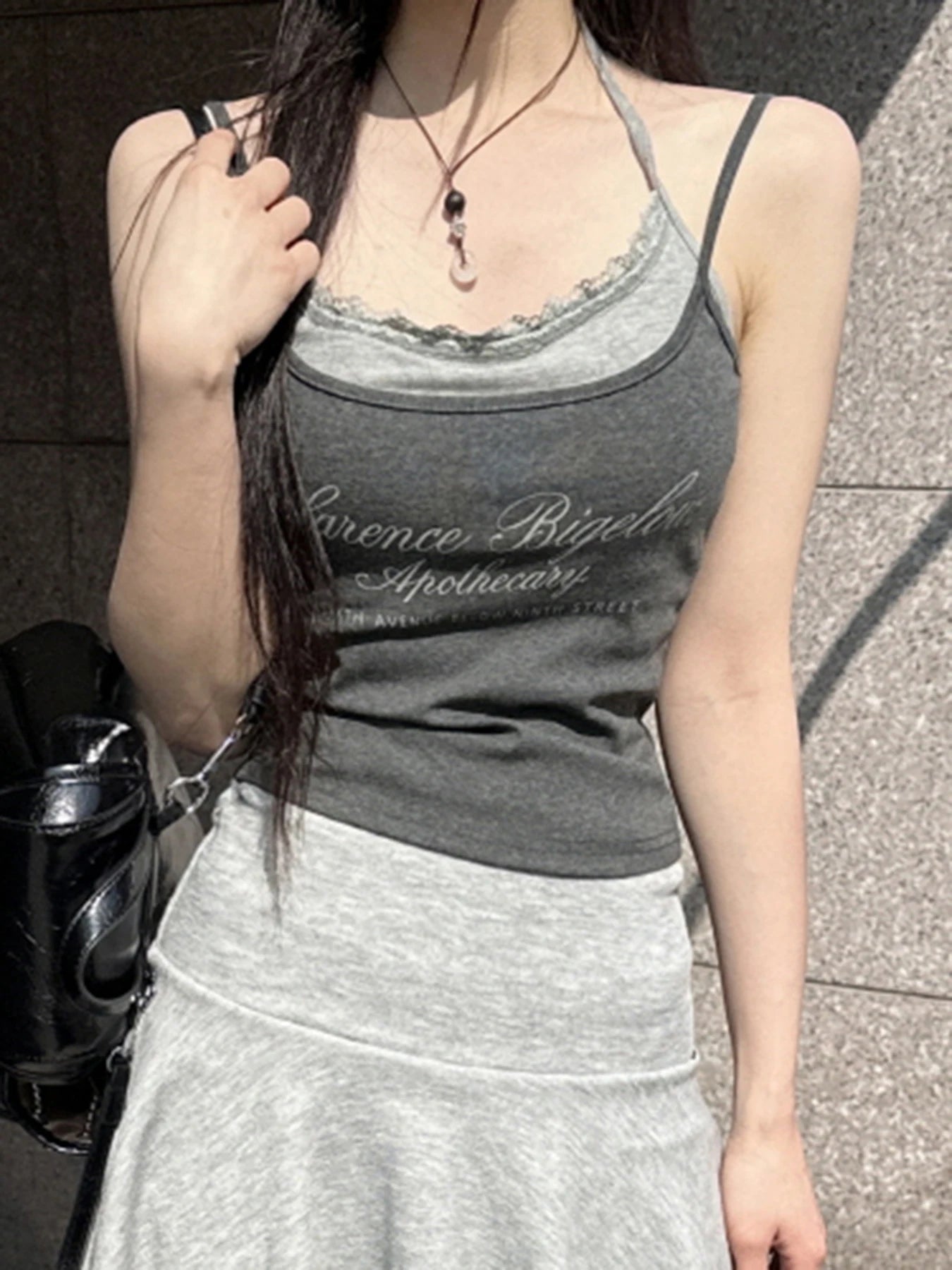 fashion Fake Two Pieces Color Contrast Camisole Backless Letter Print Slim Sexy Casual Slim Crop Top Basic Sweet Clothings