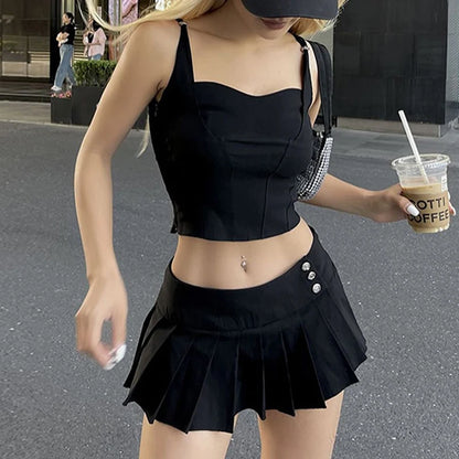 fashion Sexy Chic Vintage Slim Sport Suit Zip Metal Beads Casual Streetwear Hottie Korea Set Bodycon Solid Fashion Twinset
