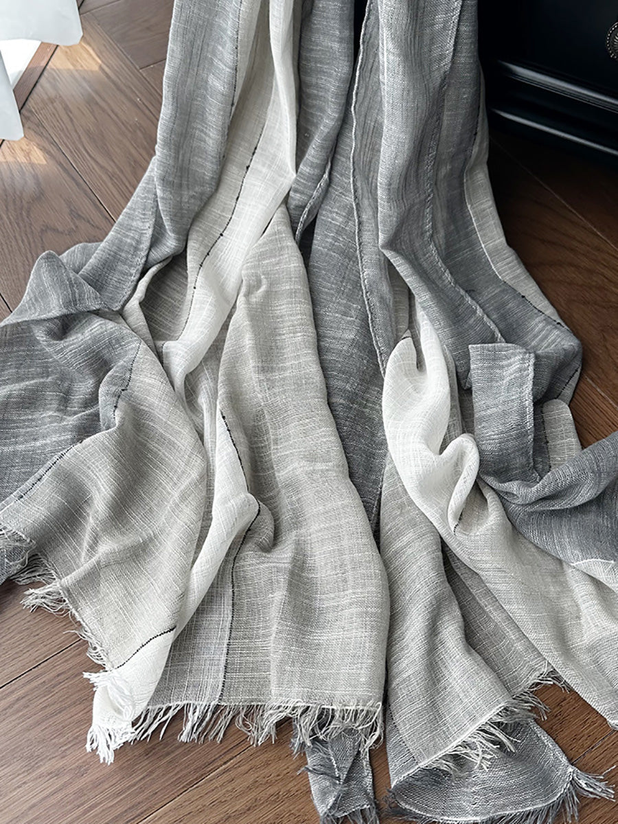 Women Summer Artsy Colorblock Cotton Tassel Scarf