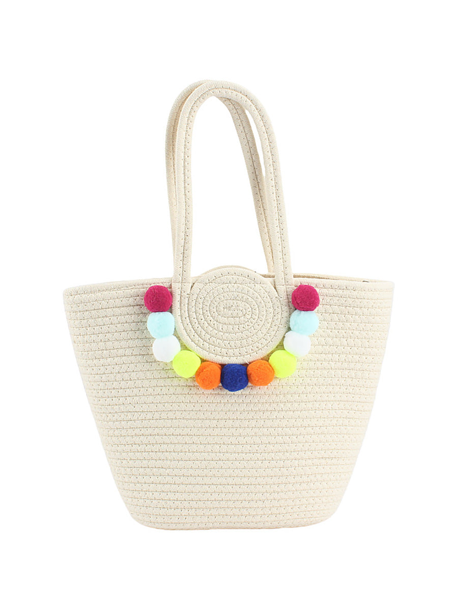 Women Fashion Colorful Ball Pendant Cotton Shoulder Bag