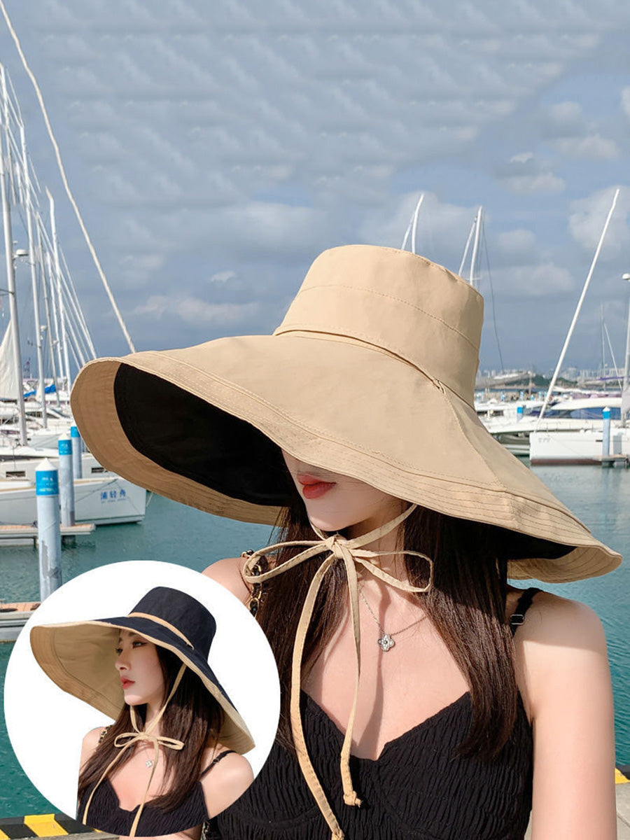 Women Casual Large Brim Dual-side Wearing Sunproof Hat