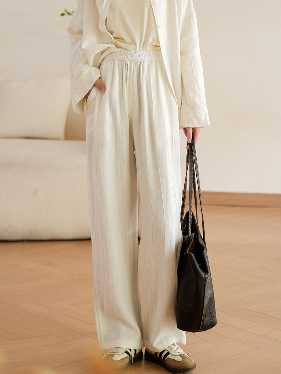 Plus Size Women Vintage Spring Wide-leg Linen Cotton Pants